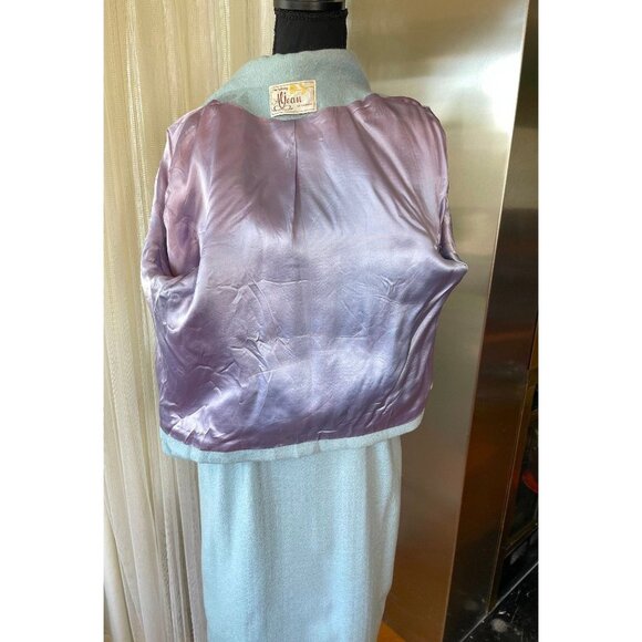 Vintage 1960s two pieces set, light blue woven jacket & straight skirt, AlJean - Picture 6 of 11